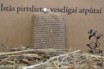 Dabīga lufas pirts švammīte taisnstūra formā novietota vertikāli uz siena fona. Attēlā redzama švammītes priekšpuse ar izteiktu dabīgās lufas tekstūru un baltu cilpiņu augšpusē.