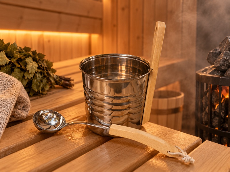 4l_Pirts_kipitis Roostevabast terasest saunaämber 4L koos kulbiga – valmis komplekt mugavaks saunaõhtuks 💧♨️ - Pilt 1