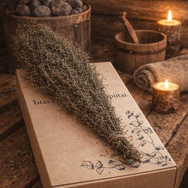 Pirts slotiņa uz dāvanu kastes pirts atmosfērā