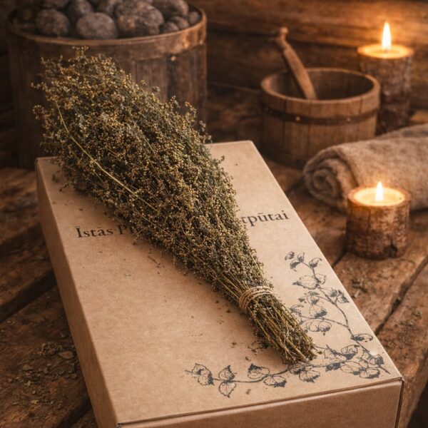 Pirts slotiņa uz dāvanu kastes pirts atmosfērā