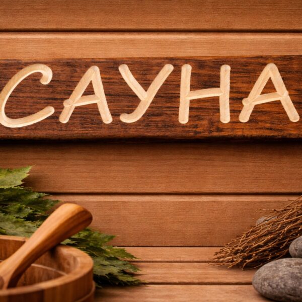 Sauna izkārtne uz koka sienas pirts atmosfērā